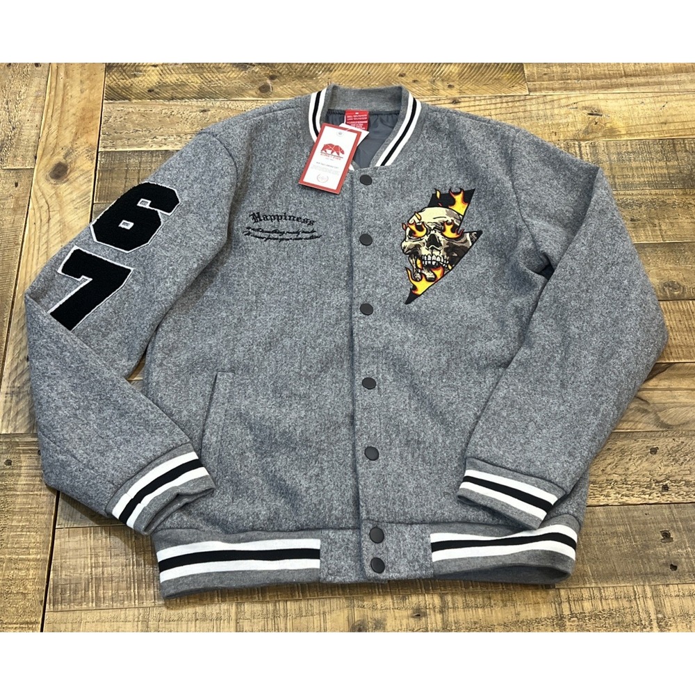 Ring Of Fire Tobya Varsity Jacket Skull Grey 67 Embroidered Medium